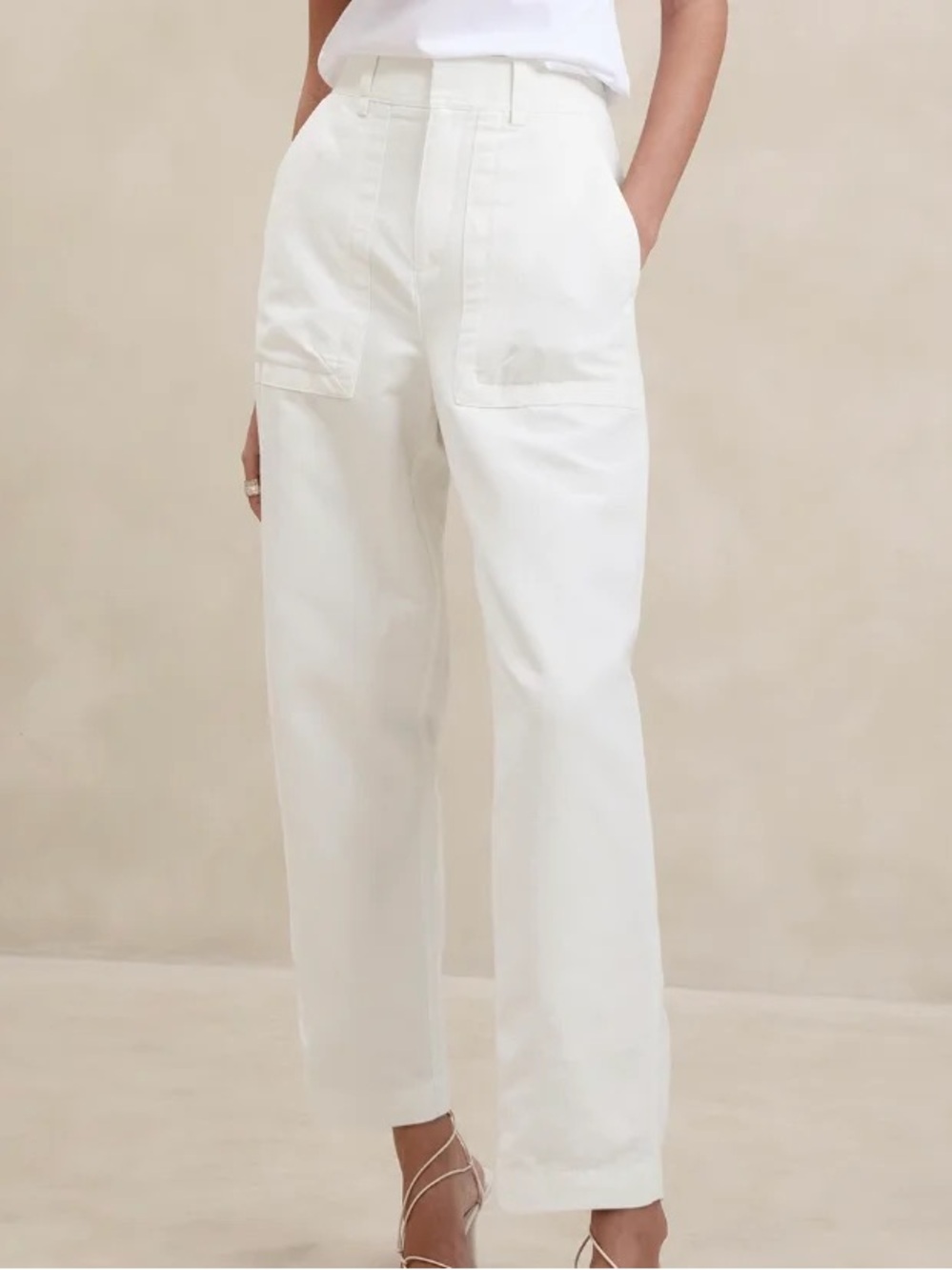 Banana Republic White Cotton Linen Carpenter Wide Leg Utility Pants 10 Petite